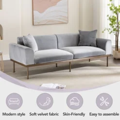 Modern Velvet Loveseat Sofa With Metal Legs And Two Pillows-ModernLuxe -ModernLuxe GUEST a08c0c53 2571 4631 80a1 defa471fdecb