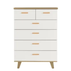 Modern 6 Drawer Dresser With Solid Wood Legs And Handles, White + Oak - ModernLuxe -ModernLuxe GUEST a0c3dd42 aebb 40ef 8c3c f8b5f4f183f7