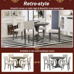 5 PCS Retro Round Dining Table Set With Curved Trestle Style Table And 4 Upholstered Chairs-ModernLuxe -ModernLuxe GUEST a11a612e de21 452e 8b78 d72d290b2b0b