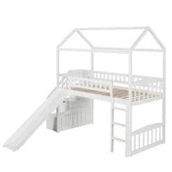 Twin Size House Shape Loft Bed With Two Drawers And Slide - ModernLuxe -ModernLuxe GUEST a2bdea58 5c3a 4551 852d ed6ac61ef356
