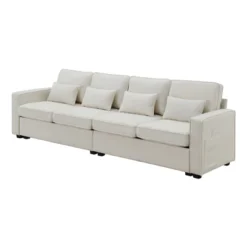104" 4-Seater Modern Minimalist Linen Fabric Sofa With Arm Pockets And 4 Pillows - ModernLuxe -ModernLuxe GUEST a31d3d1f f777 4e2e bbeb c8fdccd6679c