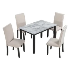 Modernluxe Faux Marble 5-Piece Dining Set Table With 4 Thicken Cushion Dining Chairs Beige+Black -ModernLuxe GUEST a3ed5869 c9c2 416b 8d1c 33685cba4801