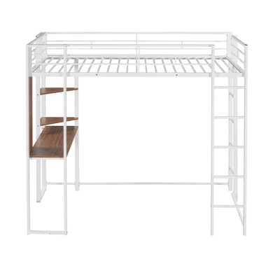 Twin Metal Loft Bed With 2 Shelves And Desk - ModernLuxe 6 Twin Metal Loft Bed With 2 Shelves And Desk - ModernLuxe - Image 4