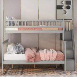 Twin Over Full Stairway Bunk Bed With Storage-ModernLuxe
