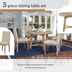 5 PCS Round Wood Extendable Dining Table Set With 4 Upholstered Dining Chairs-ModernLuxe -ModernLuxe GUEST a5510eb2 6547 4904 a54c 8bf06fd8ab57