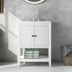 24" Modern Stylish Bathroom Vanity With Porcelain Sink And Open Shelves - ModernLuxe -ModernLuxe GUEST a58b6b3c 6b6a 44b0 9673 b268bfed6b7f