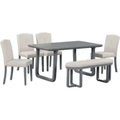 6 PCS Wood Dining Table Set With Retro-Style Table And Upholstered Chairs-ModernLuxe -ModernLuxe GUEST a5c1352e 3369 41bd 8147 5b5057820c8b