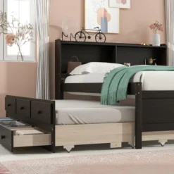 Full/Twin Size Platform Bed With Bookcase Headboard, Twin Size Trundle Bed And Drawers-ModernLuxe 15 Full/Twin Size Platform Bed With Bookcase Headboard, Twin Size Trundle Bed And Drawers-ModernLuxe -ModernLuxe GUEST a5c1b5a5 c63f 4933 8409 172c62701bdb