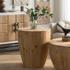 21.06" Retro Style Bucket Shaped Coffee Table, Natural - ModernLuxe -ModernLuxe GUEST a6bbd5c4 abe3 4a17 bafd 55d0e3d84952