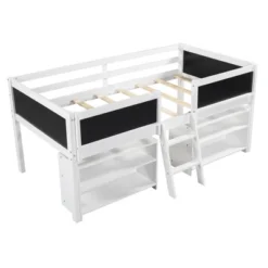 Twin Size Low Loft Bed With Two Removable Shelves, Ladder And Decorative Rail Chalkboard - ModernLuxe -ModernLuxe GUEST a6c7acd7 bcfb 446d 83a0 c818a43162b9
