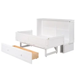 Queen Size Mobile Murphy Bed With Drawer And Little Shelves On Each Side, White - ModernLuxe -ModernLuxe GUEST a7110a49 1536 481e 9585 86d6dca095c5