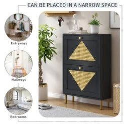23.6" Rattan Modern Shoe Cabinet With 2 Flap Drawers - ModernLuxe -ModernLuxe GUEST a76a2009 141c 49e3 b7ea 774ac5205ec3