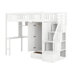 Twin Size Loft Bed With Shelf, Drawers, Desk And Wardrobe - ModernLuxe -ModernLuxe GUEST a7b7dae5 438b 406c 883b 245f00a4be46