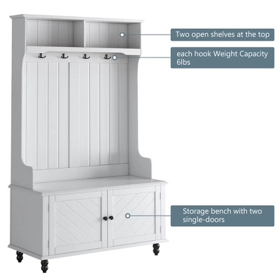 40" 3-in-1 Design Hall Tree With 4 Hooks, Coat Hanger And Entryway Storage Bench - ModernLuxe 5 40" 3-in-1 Design Hall Tree With 4 Hooks, Coat Hanger And Entryway Storage Bench - ModernLuxe - Image 3