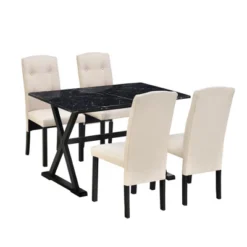 5 PCS Wood Dining Table Set With Faux Marble Tabletop And Upholstered Dining Chairs-ModernLuxe 21 5 PCS Wood Dining Table Set With Faux Marble Tabletop And Upholstered Dining Chairs-ModernLuxe -ModernLuxe GUEST a871011b 6947 4d61 817f a9715596ec21