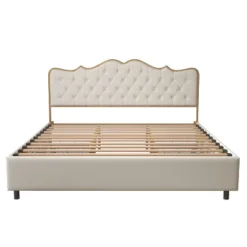 Classic Upholstered Platform Bed With Buckle Backrest, Metal Frame, Solid Wood Ribs And Four Storage Drawers -ModernLuxe -ModernLuxe GUEST a941b44a 954c 4133 a41d 1453c8d02276