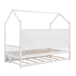Wooden Platform House Bed With Trundle And Shelf-ModernLuxe 19 Wooden Platform House Bed With Trundle And Shelf-ModernLuxe -ModernLuxe GUEST a978c97c 8f21 4795 9baa c0e9a1080604