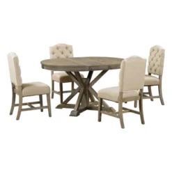 5 PCS Extendable Wood Dining Table Set With Round Table And 4 Upholstered Chairs-ModernLuxe -ModernLuxe GUEST aabe21cb dbb3 4ac7 a762 acb41aa6efd2