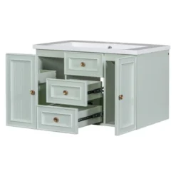 30" Wall-Mounted Bathroom Vanity With Ceramic Sink And Functional Drawers, Mint Green - ModernLuxe -ModernLuxe GUEST aad9ef81 64bc 49a3 85b0 df09ddb92351