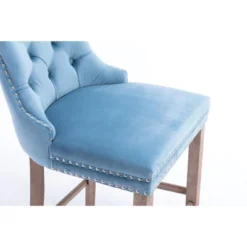 Set Of 2 Velvet Upholstered Barstools With Button Tufted Decoration, Chrome Nailhead Trim And Wooden Legs-ModernLuxe -ModernLuxe GUEST ab4f611f d428 4d15 ab61 b8d9039ea4b8