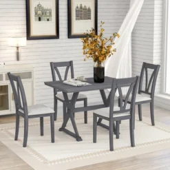 Mid-Century Wood 5-Piece Dining Table Set With 4 Upholstered Dining Chairs-ModernLuxe -ModernLuxe GUEST ab7e1f01 d123 445f bef4 37ca03110ca7