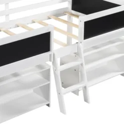 Twin Size Low Loft Bed With Two Removable Shelves, Ladder And Decorative Rail Chalkboard - ModernLuxe -ModernLuxe GUEST ac89bb0d d132 4649 ae47 c8cc63689b6f