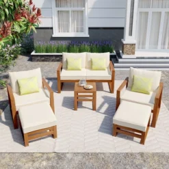 Outdoor Patio Wooden 6-Piece Talking Set With Footrest And Cushion For Backyard, Poolside, Balcony - ModernLuxe -ModernLuxe GUEST ad9c0430 a384 4ad2 abdf 2e9166ee80c4