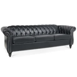 84.65" Chesterfield Rolled Arm 3 Seater Upholstered Sofa, Tufted Sofa Couch-ModernLuxe -ModernLuxe GUEST adbd3d6b 3638 454d 88a9 0106ae7f4e7b
