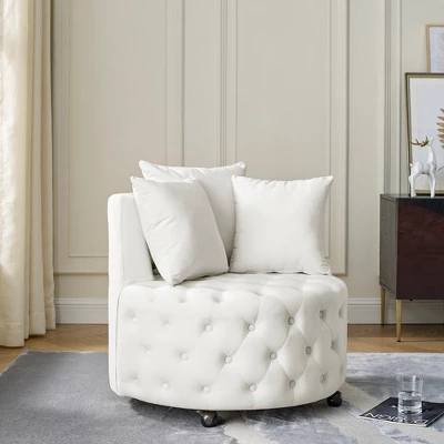 Button Tufted Living Room Upholstered Swivel Chair With Movable Wheels And 3 Pillows - ModernLuxe 3 Button Tufted Living Room Upholstered Swivel Chair With Movable Wheels And 3 Pillows - ModernLuxe