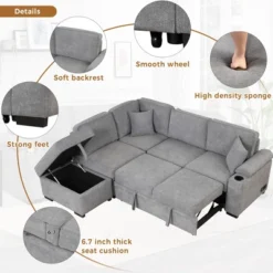 87.4" L Shape Sectional Sleeper Sofa Bed, 2 In 1 Pull Out Sofa Couch With Storage Ottoman, Cup Holder And USB Port-ModernLuxe -ModernLuxe GUEST ae9b1b83 0367 4b2e a9ff 9cd479c7d582