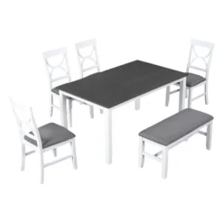 6 PCS Farmhouse Wood Dining Table Set With Table And Upholstered Chairs-ModernLuxe