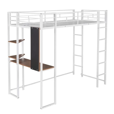 Twin Metal Loft Bed With 2 Shelves And Desk - ModernLuxe 5 Twin Metal Loft Bed With 2 Shelves And Desk - ModernLuxe - Image 3