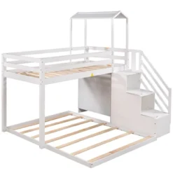 Twin Over Full Bunk Bed With Staircase, Shelves And House Roof-ModernLuxe -ModernLuxe GUEST b09ccb6d 27c7 4a19 a3fa 5a24de655adc