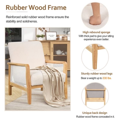 Mid-Century Velvet Upholstered Accent Chair, Armchair With Rattan Mesh-ModernLuxe 6 Mid-Century Velvet Upholstered Accent Chair, Armchair With Rattan Mesh-ModernLuxe - Image 4