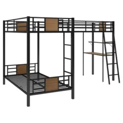 L-Shaped Twin Over Twin Bunk Bed With Twin Size Loft Bed With Desk And Shelf , Brown - ModernLuxe -ModernLuxe GUEST b0e7ecc6 dbc8 4e48 8a44 ee81835e11b9