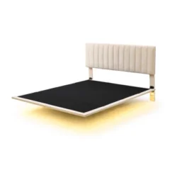 Queen Size Upholstered Floating Velvet Platform Bed With Sensor Light And Headboard-ModernLuxe -ModernLuxe GUEST b1603638 a6f1 4081 9bc8 2febf421e450