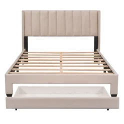 Velvet Upholstered Platform Bed, Storage Bed With A Big Drawer-ModernLuxe -ModernLuxe GUEST b25f9bc9 1011 4cf0 9c6e 512716239a85