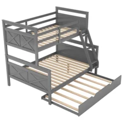 Twin Over Full Bunk Bed With Twin Size Trundle Bed, Ladder And Guardrail-ModernLuxe -ModernLuxe GUEST b26e24bc 70a7 4f6a 95af be34093de297