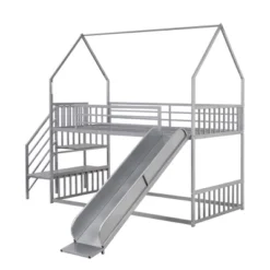Twin Over Twin Metal Bunk Bed House Bed With Slide And Staircase-ModernLuxe -ModernLuxe GUEST b2d46235 fb66 49e4 a2a8 7d621fc24610