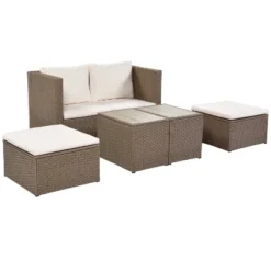 Outdoor Patio 6-Piece PE Wicker Sectional Sofa With 2 Coffee Tables, Brown Wicker + Beige Cushions - ModernLuxe -ModernLuxe GUEST b4bac65c fc5d 4967 81db de7e4270e873