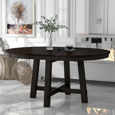 Farmhouse Round Extendable Dining Table With 16" Leaf Wood Kitchen Table - ModernLuxe 3 Farmhouse Round Extendable Dining Table With 16" Leaf Wood Kitchen Table - ModernLuxe