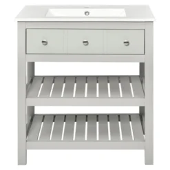 30" Bathroom Vanity With Ceramic Basin Sink, Drawer And 2-Tier Storage Shelf, Gray - ModernLuxe 13 30" Bathroom Vanity With Ceramic Basin Sink, Drawer And 2-Tier Storage Shelf, Gray - ModernLuxe -ModernLuxe GUEST b5894935 6123 4c63 9f05 5b56afb68636
