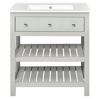 30" Bathroom Vanity With Ceramic Basin Sink, Drawer And 2-Tier Storage Shelf, Gray - ModernLuxe 6 30" Bathroom Vanity With Ceramic Basin Sink, Drawer And 2-Tier Storage Shelf, Gray - ModernLuxe - Image 4