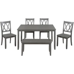 6-Piece Farmhouse Rustic Wooden Dining Table Set With 4 Cross Back Chairs And Bench - ModernLuxe -ModernLuxe GUEST b62908f4 21ce 4a2d 9c38 b2bf30ec3688