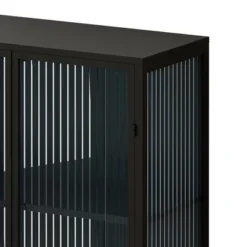 61.61" High Contemporary Glass Door Cabinet With Two Levels Of Storage, Black - ModernLuxe -ModernLuxe GUEST b63ba9e5 1c3f 46f3 99b8 5089301b7f5e