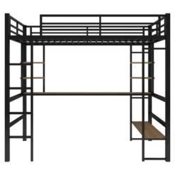 Full Size Metal Loft Bed With Long Desk And Shelves, Black - ModernLuxe -ModernLuxe GUEST b64da663 3c01 4c63 b0bd 3e55c6845882