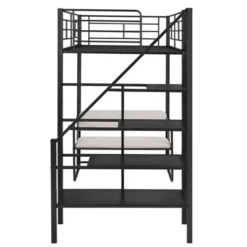 Twin Size Metal Loft Bed With Bench And Storage Staircase, Black-ModernLuxe -ModernLuxe GUEST b6b7cfde cbc9 4379 8465 673c8a6b8bbc