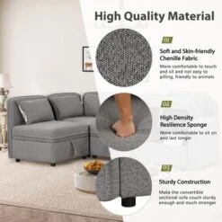 122.8" Minimalist Convertible Modular Sofa, Upholstered Sectional Sofa Couch With 5 Pillows-ModernLuxe -ModernLuxe GUEST b708a31d 70a5 40da 9681 548a896ef1af