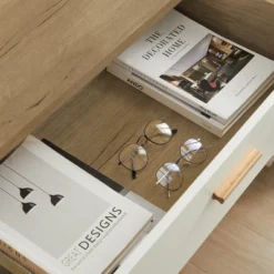 Modern 6 Drawer Dresser With Solid Wood Legs And Handles, White + Oak - ModernLuxe -ModernLuxe GUEST b7b3d3f0 f1e3 478a bd96 2600557fcd2e