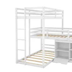 Twin Size L-shaped Wood Triple Bunk Bed With Storage Cabinet, Ladder And Blackboard-ModernLuxe -ModernLuxe GUEST b7b6f61c 6a6f 42a1 b10e 82c61e0c9a3c